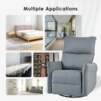 Blue-Gray PU Leather Swivel Glider Rocker Recliner with Pockets, Backrest