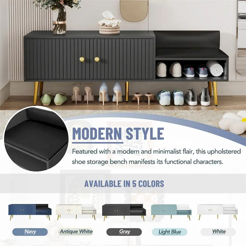 Modern Shoe Storage Bench with Hidden Storage and Upholstered Cushions