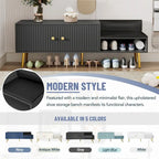 Modern Shoe Storage Bench with Hidden Storage and Upholstered Cushions