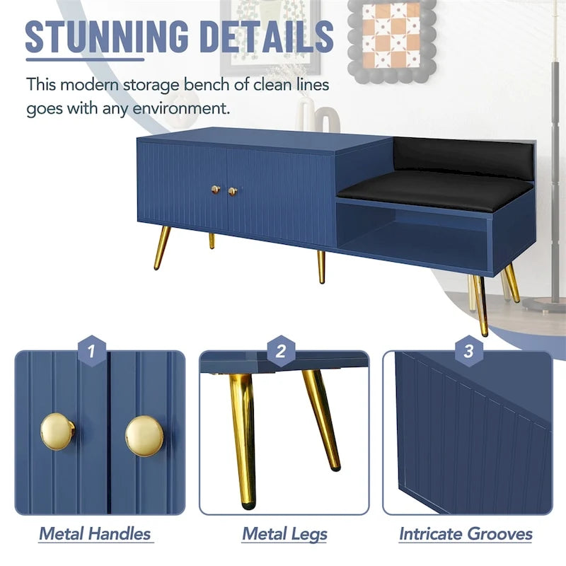Modern Shoe Storage Bench with Hidden Storage and Upholstered Cushions