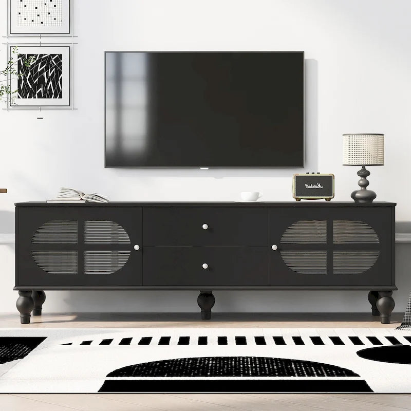 68.9 Modern TV Stand for TVs up to 75 Inches, Entertainment Center with Fluted Glass Doors for Living Room