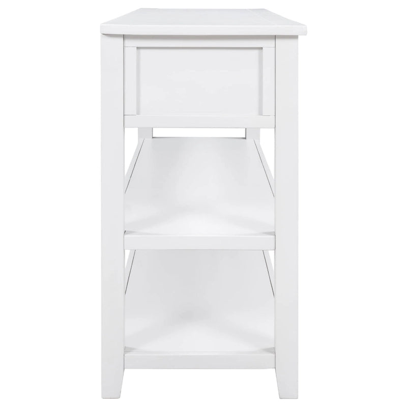 Retro Design Console Table with Two Open Shelves, Pine Solid Wood Frame and Legs for Living Room