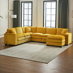 Yellow 118.1 Luxurious U-Shaped 6-Seat Sectional Sofa with Ottoman and 3 Throw Pillows in Durable Corduroy