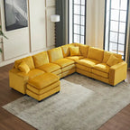 Yellow 118.1 Luxurious U-Shaped 6-Seat Sectional Sofa with Ottoman and 3 Throw Pillows in Durable Corduroy