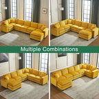 Yellow 118.1 Luxurious U-Shaped 6-Seat Sectional Sofa with Ottoman and 3 Throw Pillows in Durable Corduroy