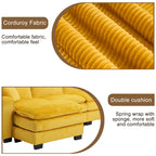 Yellow 118.1 Luxurious U-Shaped 6-Seat Sectional Sofa with Ottoman and 3 Throw Pillows in Durable Corduroy