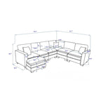 Yellow 118.1 Luxurious U-Shaped 6-Seat Sectional Sofa with Ottoman and 3 Throw Pillows in Durable Corduroy