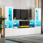 TV Stand with 34.2 Non-heating Electric Fireplace,Entertainment Center with LED Light,Tempered Glass Shelves for TVs up to 75