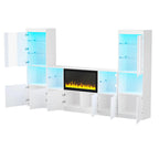 TV Stand with 34.2 Non-heating Electric Fireplace,Entertainment Center with LED Light,Tempered Glass Shelves for TVs up to 75
