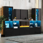 TV Stand with 34.2 Non-heating Electric Fireplace,Entertainment Center with LED Light,Tempered Glass Shelves for TVs up to 75