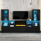 TV Stand with 34.2 Non-heating Electric Fireplace,Entertainment Center with LED Light,Tempered Glass Shelves for TVs up to 75