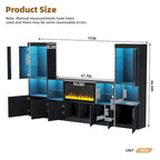 TV Stand with 34.2 Non-heating Electric Fireplace,Entertainment Center with LED Light,Tempered Glass Shelves for TVs up to 75