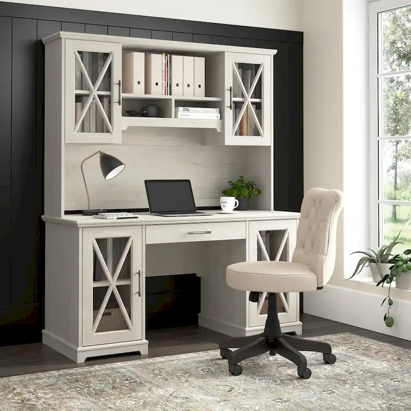 Lennox 60W Farmhouse Hutch for Desk and Buffet by Bush Furniture