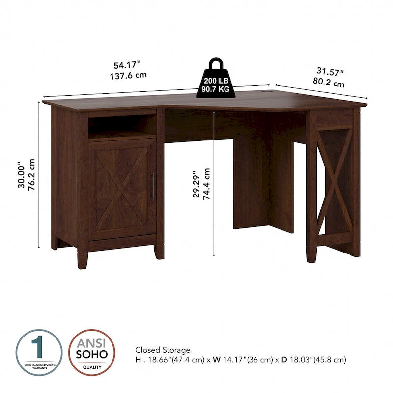 Bush Furniture Key West 54W Corner Computer Desk with Storage