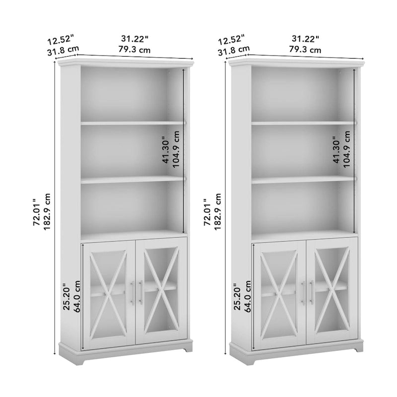 Lennox 5 Shelf Bookcase with Glass Doors - Set of 2 by Bush Furniture