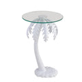 Table d'appoint Hedda 24.75, style palmier vintage en métal avec plateau en verre, blanc, par JONATHAN Y