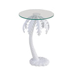 Table d'appoint Hedda 24.75, style palmier vintage en métal avec plateau en verre, blanc, par JONATHAN Y