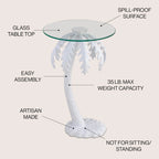 Table d'appoint Hedda 24.75, style palmier vintage en métal avec plateau en verre, blanc, par JONATHAN Y