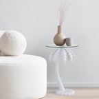 Table d'appoint Hedda 24.75, style palmier vintage en métal avec plateau en verre, blanc, par JONATHAN Y
