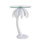 Table d'appoint Hedda 24.75, style palmier vintage en métal avec plateau en verre, blanc, par JONATHAN Y