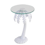 Table d'appoint Hedda 24.75, style palmier vintage en métal avec plateau en verre, blanc, par JONATHAN Y