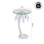 Table d'appoint Hedda 24.75, style palmier vintage en métal avec plateau en verre, blanc, par JONATHAN Y
