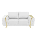 HomeRoots 72 White And Gold Genuine Leather Loveseat