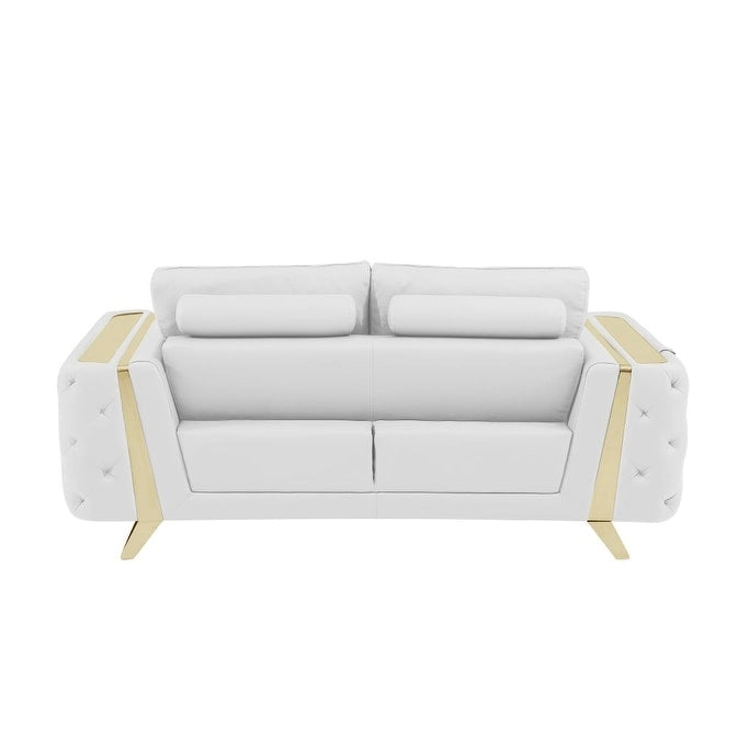 HomeRoots 72 White And Gold Genuine Leather Loveseat