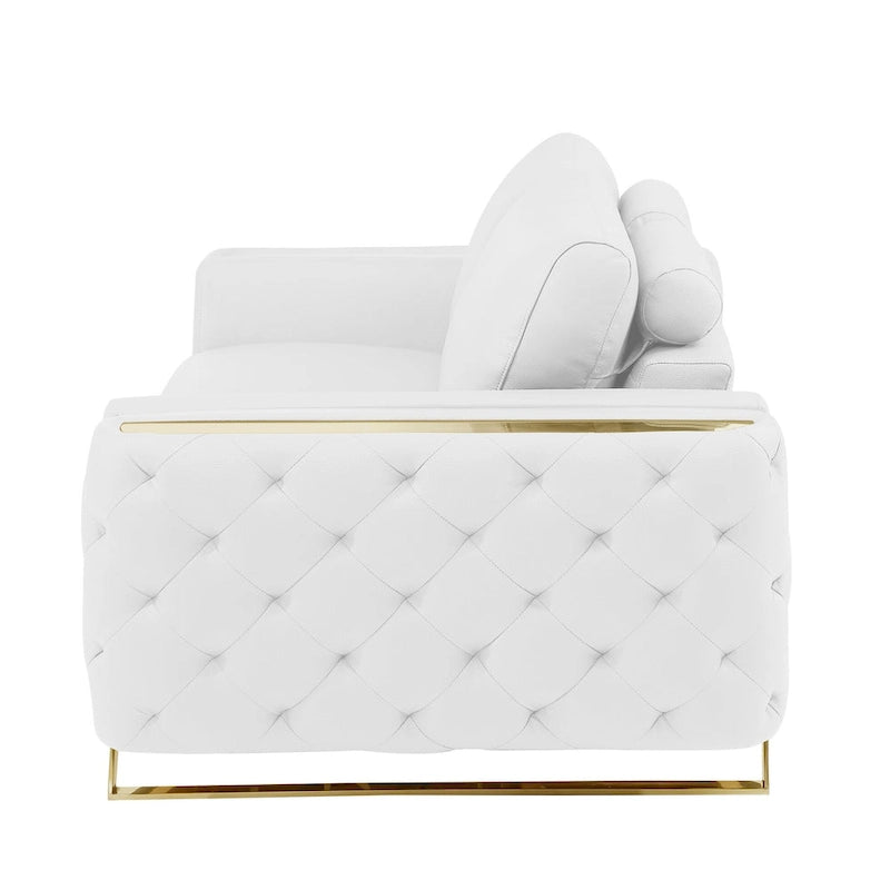 HomeRoots 72 White And Gold Genuine Leather Loveseat