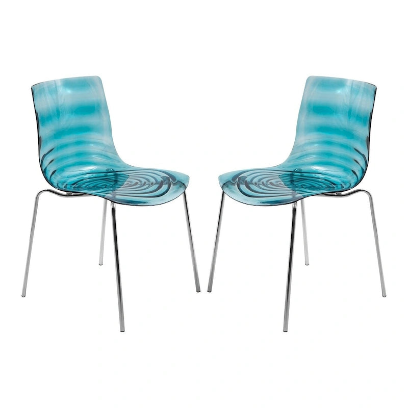 Chaise de salle à manger en acrylique Astor avec pieds chromés (lot de 2) Chaise d'appoint moderne