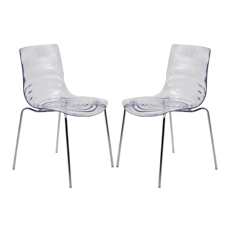 Chaise de salle à manger en acrylique Astor avec pieds chromés (lot de 2) Chaise d'appoint moderne