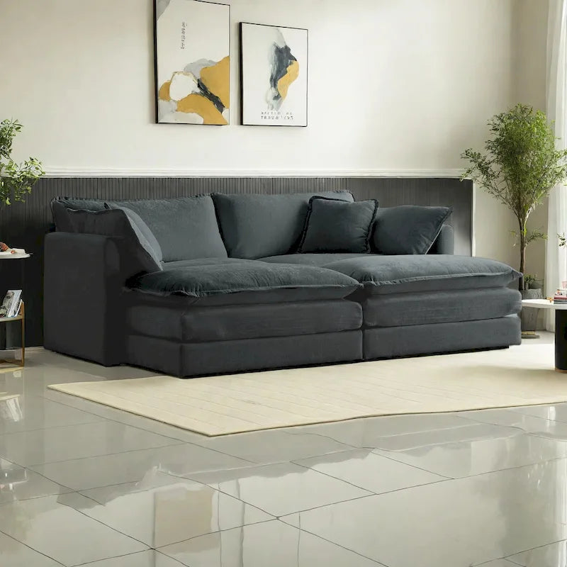 4-Piece Modular Chenille Upholstered Sleeper Sectional Sofa Bed with Ottoman