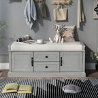Banc de rangement moderne avec 2 tiroirs de rangement et 2 portes d'armoire, coussin amovible pour entrée et salon