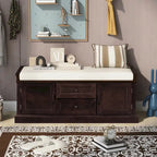 Banc de rangement moderne avec 2 tiroirs de rangement et 2 portes d'armoire, coussin amovible pour entrée et salon