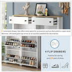 Slim Tipping Bucket Shoe Cabinet Set with 4 Flip Drawers, Wood Grain Pattern Top Shoe Storage Solution with Adjustable Panel