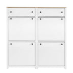 Slim Tipping Bucket Shoe Cabinet Set with 4 Flip Drawers, Wood Grain Pattern Top Shoe Storage Solution with Adjustable Panel