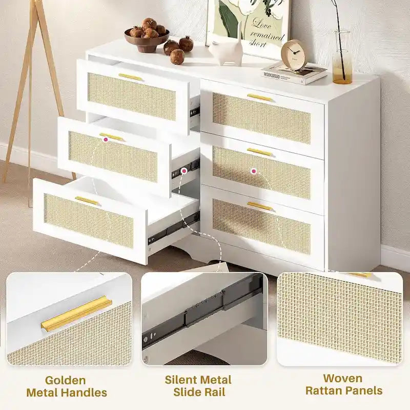 6 Drawers Rattan Dresser