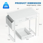 Modern Writing Office Desk with Built in 2 Drawer and Headphone Hook for Small Home Offices and Bedrooms