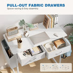 Modern Writing Office Desk with Built in 2 Drawer and Headphone Hook for Small Home Offices and Bedrooms