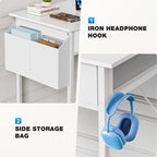 Modern Writing Office Desk with Built in 2 Drawer and Headphone Hook for Small Home Offices and Bedrooms