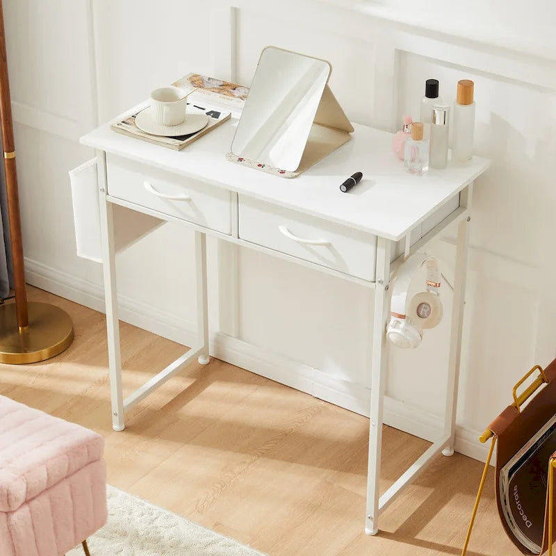 Modern Writing Office Desk with Built in 2 Drawer and Headphone Hook for Small Home Offices and Bedrooms