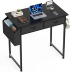Modern Writing Office Desk with Built in 2 Drawer and Headphone Hook for Small Home Offices and Bedrooms