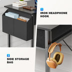 Modern Writing Office Desk with Built in 2 Drawer and Headphone Hook for Small Home Offices and Bedrooms