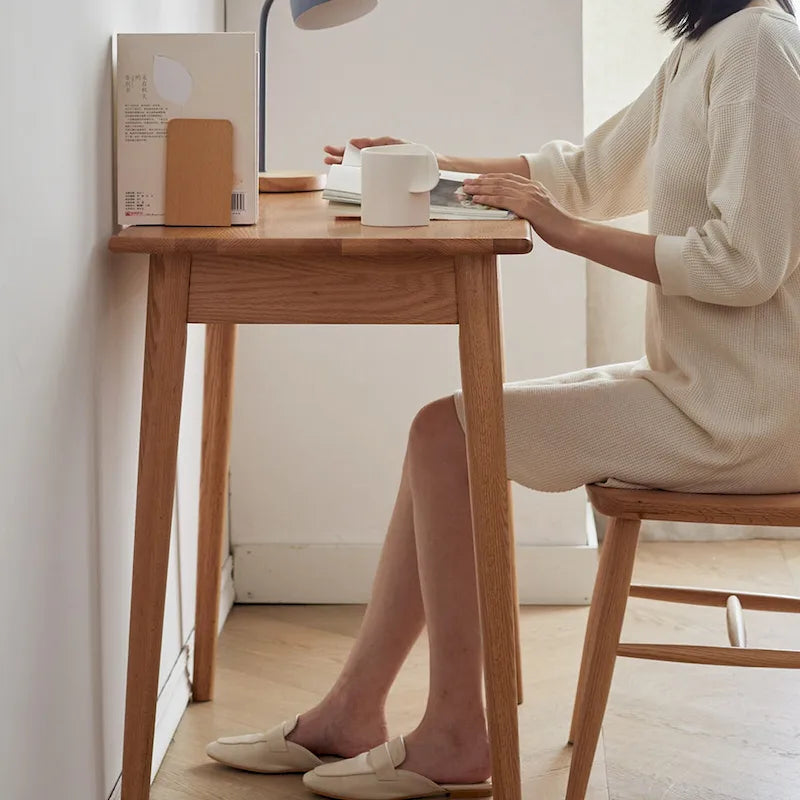 Modern Writing Study Desk with 2 Drawers and Solid Oak Frame for Small Home Office or Apartment Spaces