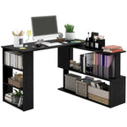 Bureau d'ordinateur moderne en L avec support rotatif à 360° et étagères intégrées pour bureau à domicile ou chambre à coucher