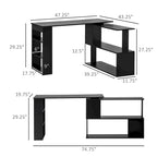 Bureau d'ordinateur moderne en L avec support rotatif à 360° et étagères intégrées pour bureau à domicile ou chambre à coucher