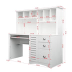 Modern Computer Desk with Hutch and 2 Tier Shelves and Drawers and Concealed Cabinet for Study and Bedroom or Living Room