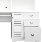 Modern Computer Desk with Hutch and 2 Tier Shelves and Drawers and Concealed Cabinet for Study and Bedroom or Living Room