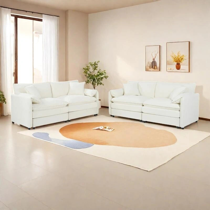 Ensemble de canapés 2 places en chenille « Cloud » de 192 cm avec assise profonde et 4 oreillers