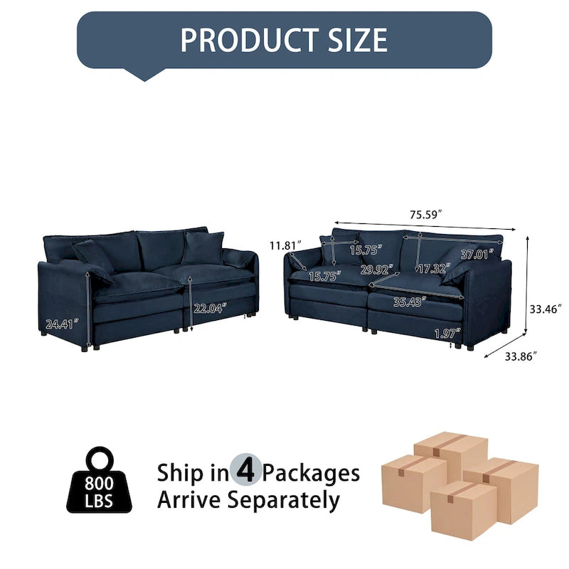 Ensemble de canapés 2 places en chenille « Cloud » de 192 cm avec assise profonde et 4 oreillers